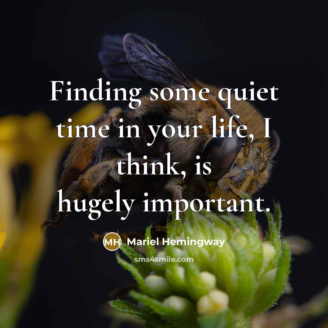 “Finding some quiet time in your life, I think, is hugely important.” quote by Mariel Hemingway