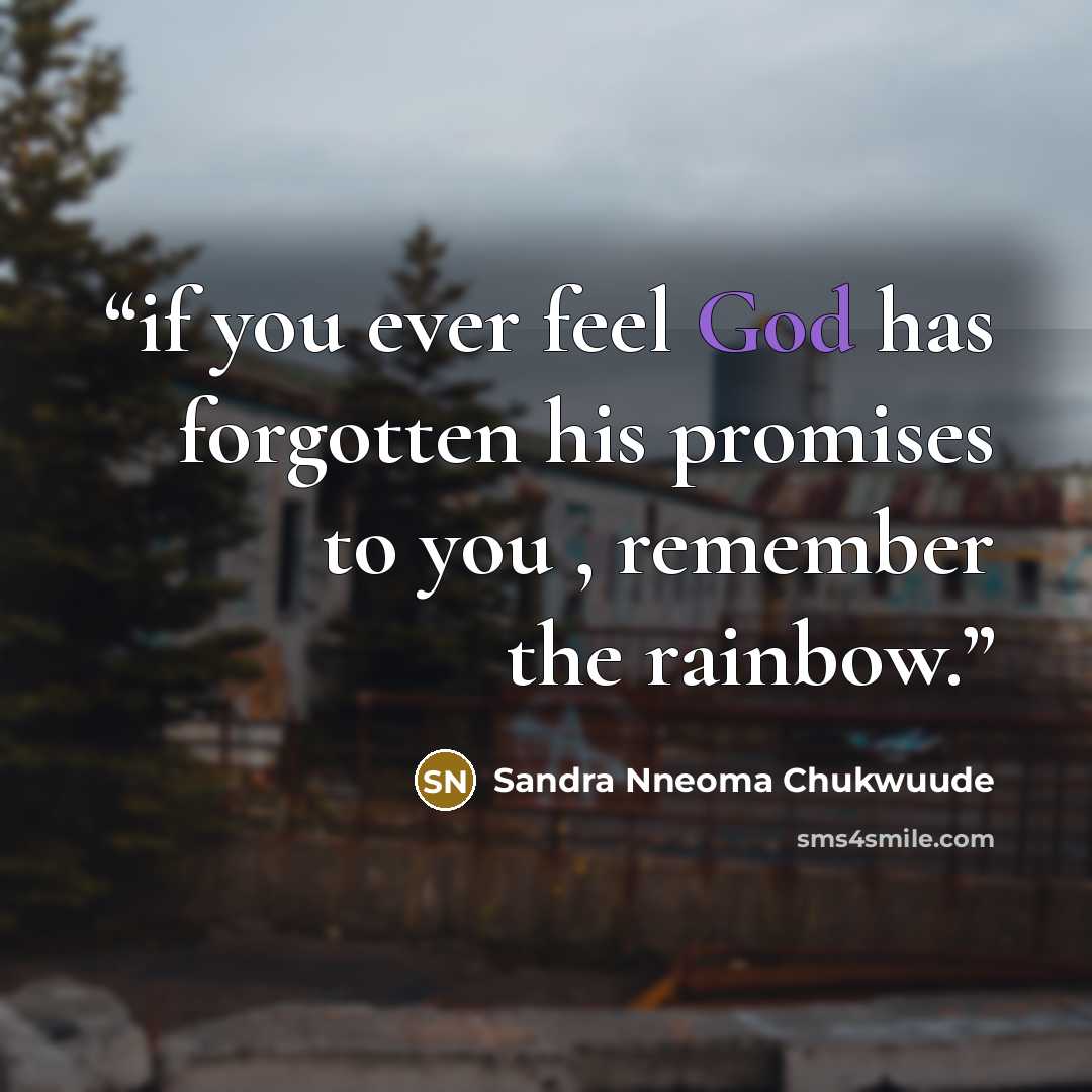 “if you ever feel God has forgotten his promises to you , remember the rainbow.” quote by Sandra Nneoma Chukwuude