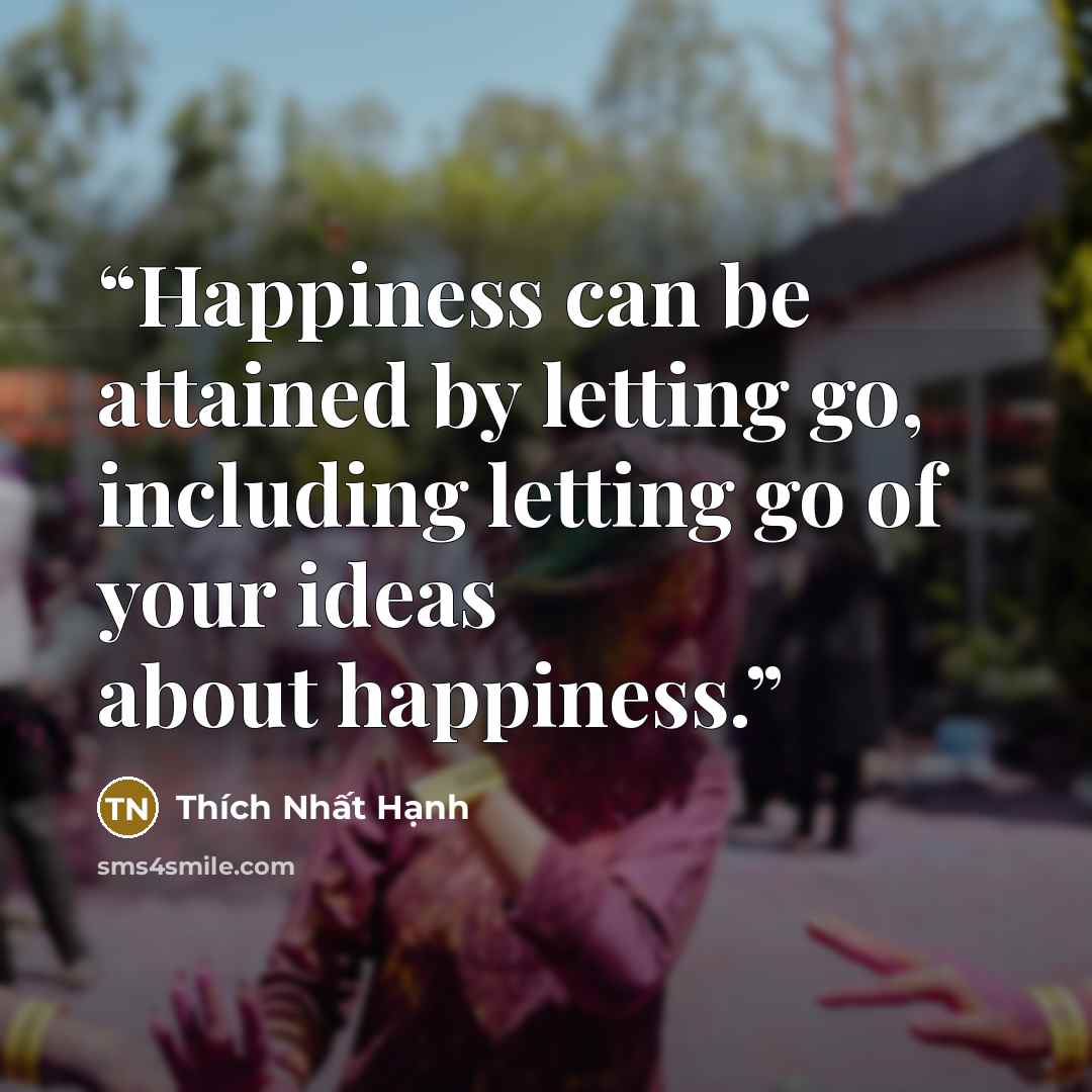 “Happiness can be attained by letting go, including letting go of your ideas about happiness.” quote by Thich Nhat Hanh