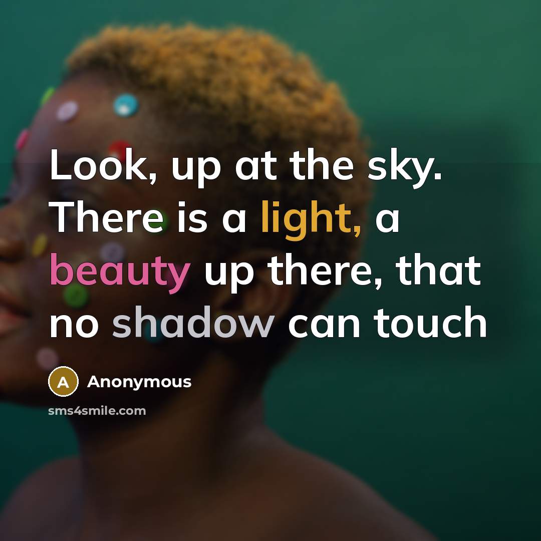 “Look, up at the sky. There is a light, a beauty up there, that no shadow can touch” quote by Anonymous