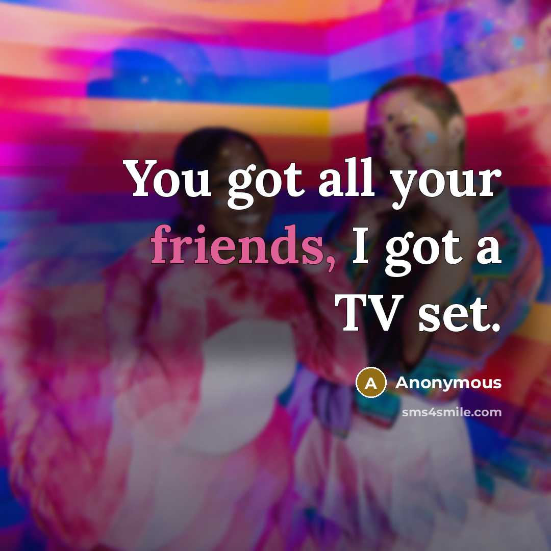 “You got all your friends, I got a TV set.” quote by Anonymous