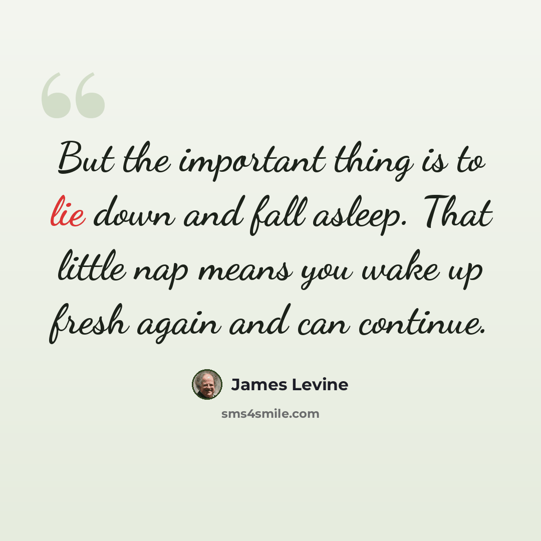 “But the important thing is to lie down and fall asleep. That little nap means you wake up fresh again and can continue.” quote by James Levine