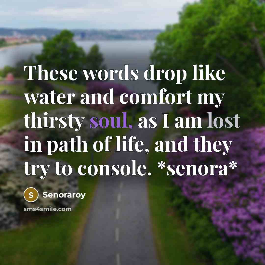 “These words drop like water and comfort my thirsty soul, as I am lost in path of life, and they try to console. *senora*” quote by Senoraroy