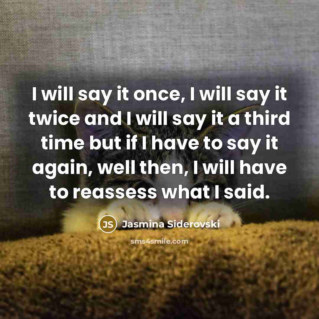 “I will say it once, I will say it twice and I will say it a third time but if I have to say it again, well then, I will have to reassess what I said.” quote by Jasmina Siderovski