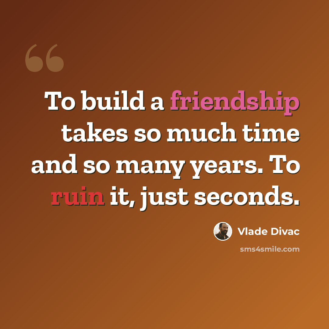 “To build a friendship takes so much time and so many years. To ruin it, just seconds.” quote by Vlade Divac