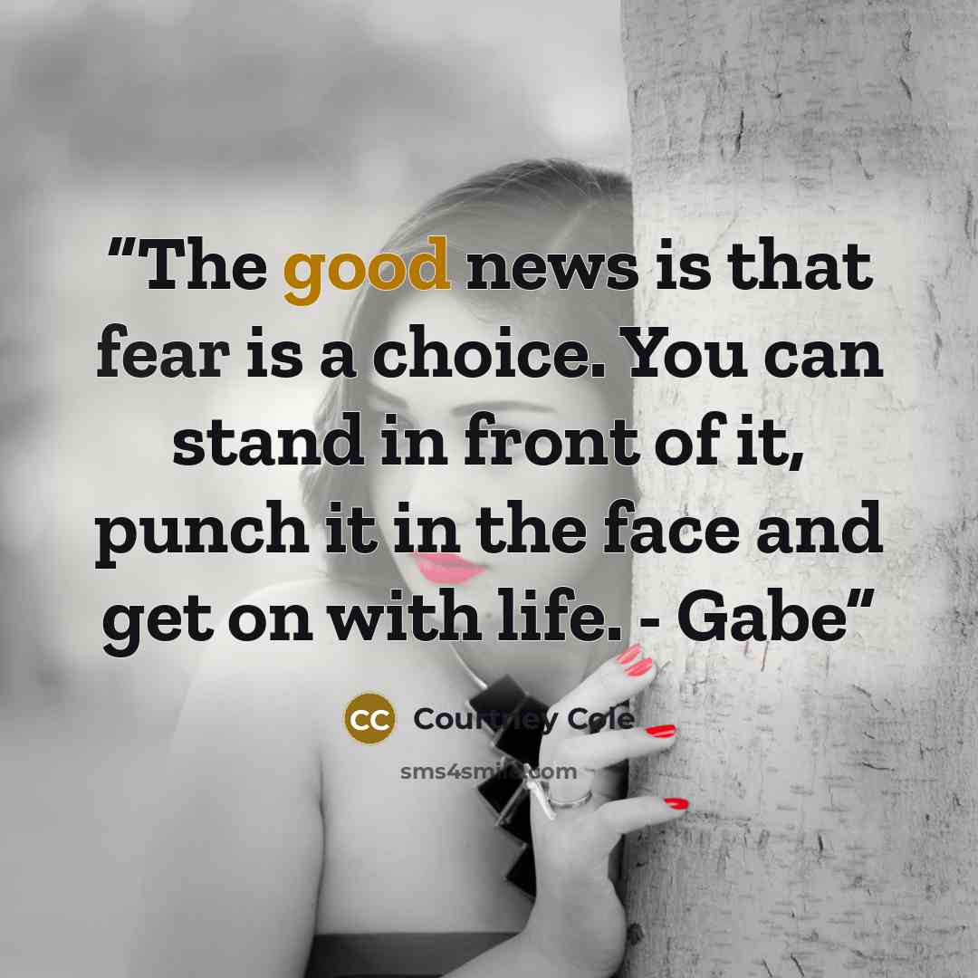 “The good news is that fear is a choice. You can stand in front of it, punch it in the face and get on with life. - Gabe” quote by Courtney Cole