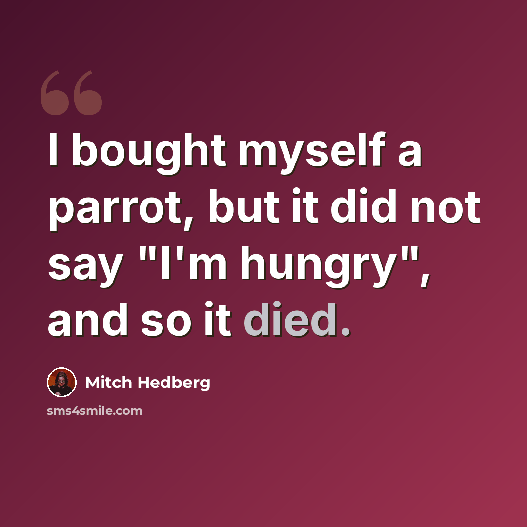 “I bought myself a parrot, but it did not say "I'm hungry", and so it died.” quote by Mitch Hedberg