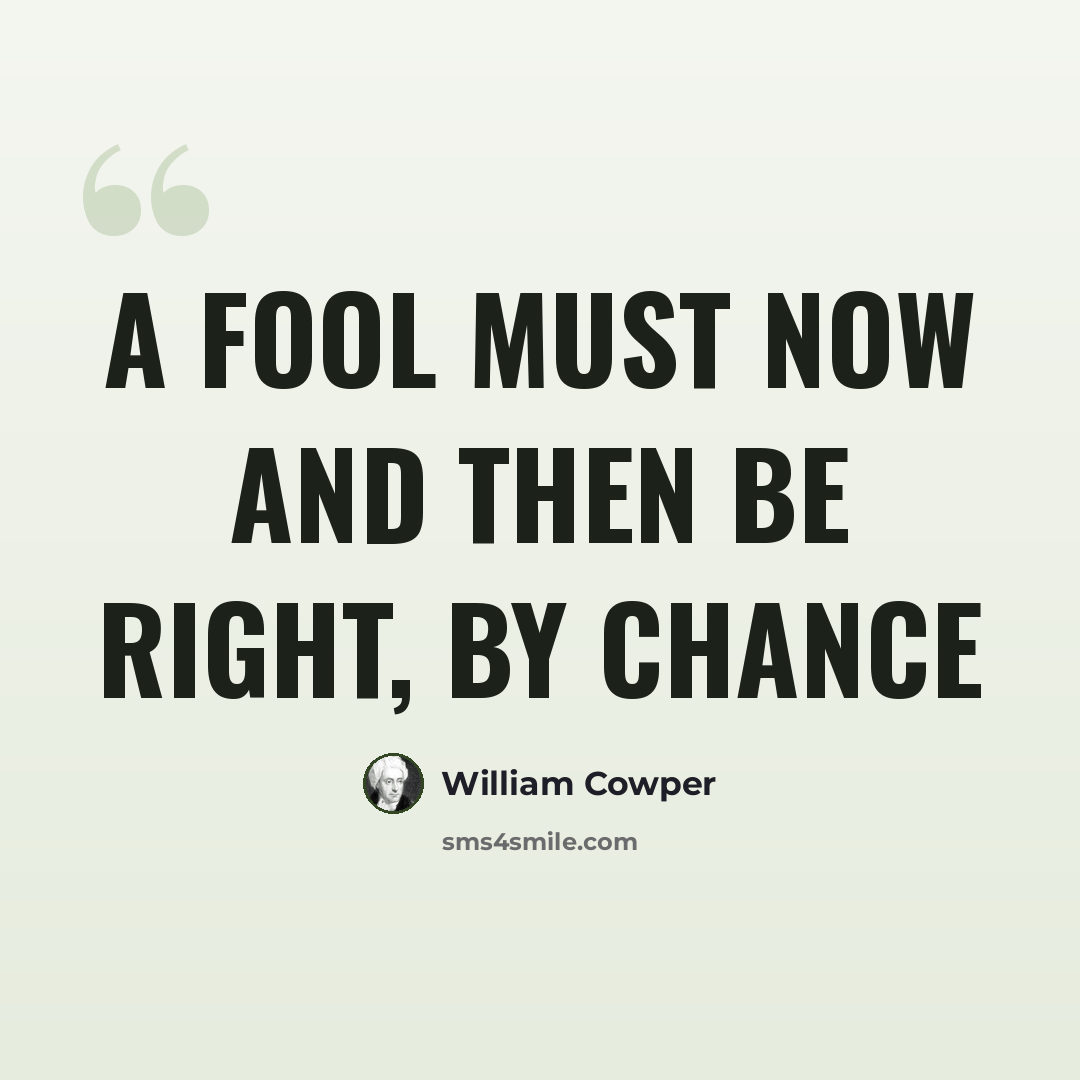 “A fool must now and then be right, by chance” quote by William Cowper