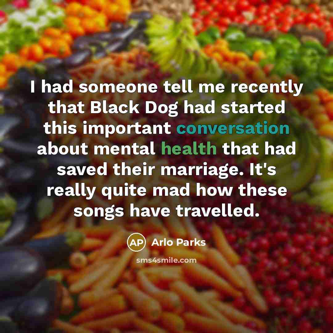 “I had someone tell me recently that Black Dog had started this important conversation about mental health that had saved their marriage. It's really quite mad how these songs have travelled.” quote by Arlo Parks