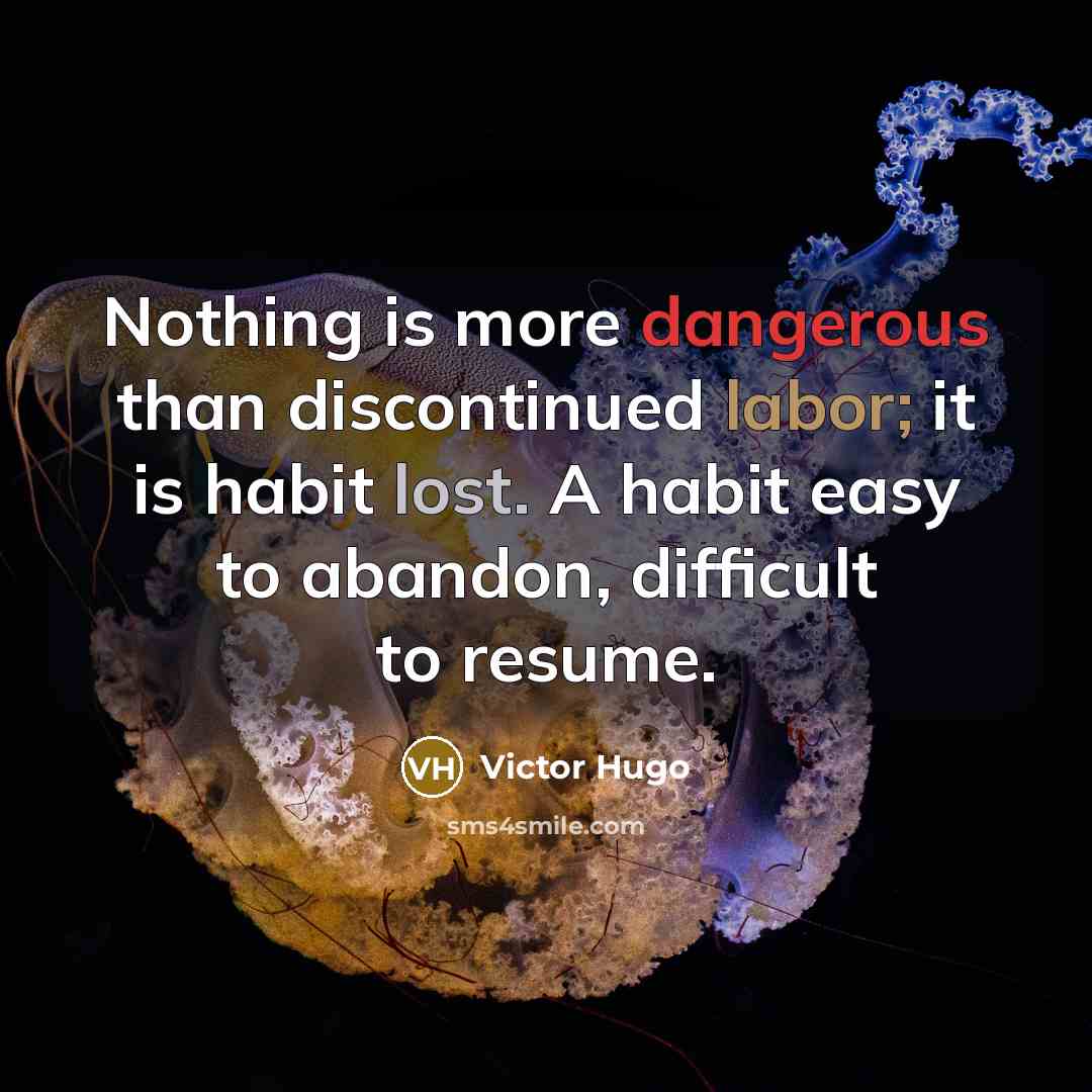 “Nothing is more dangerous than discontinued labor; it is habit lost. A habit easy to abandon, difficult to resume.” quote by Victor Hugo