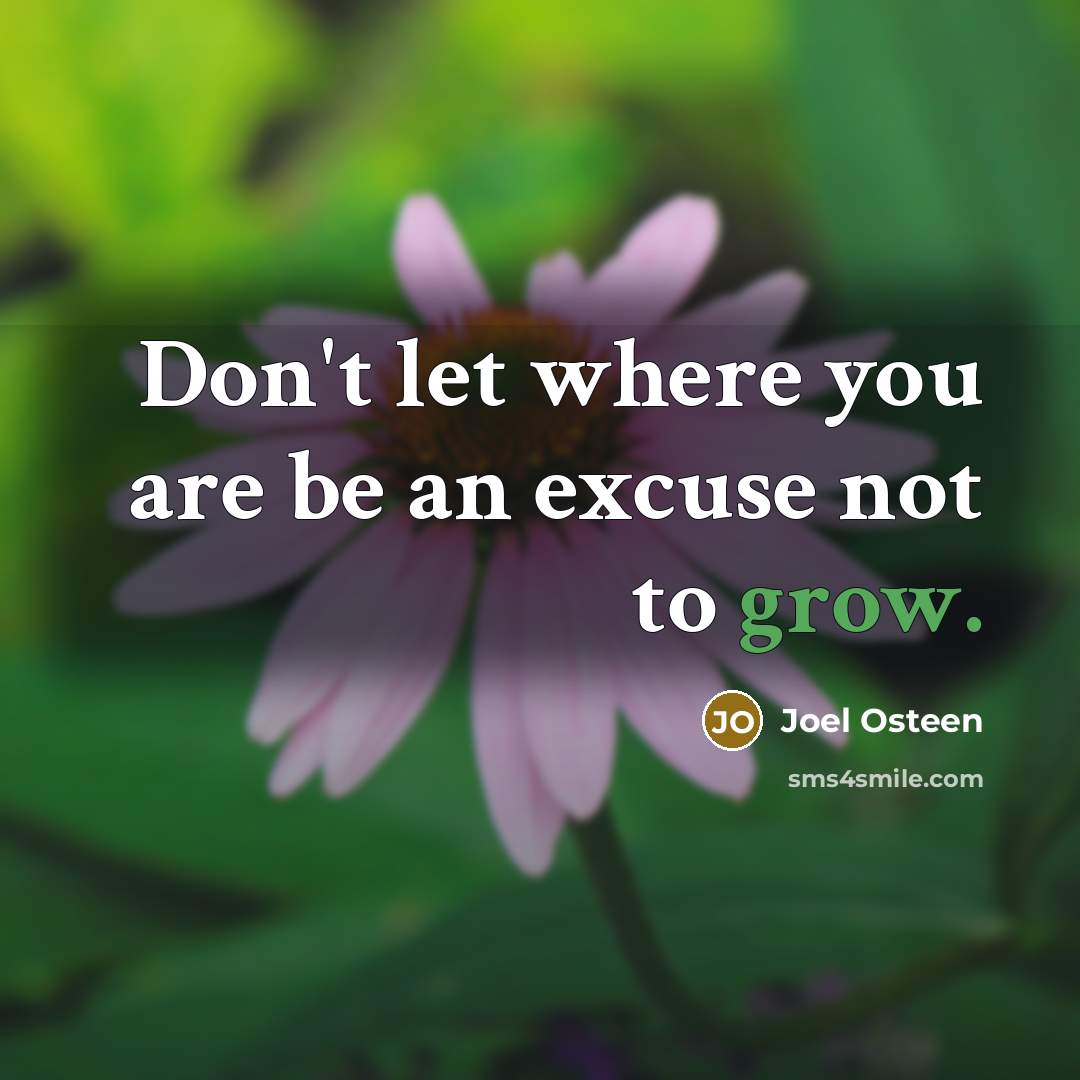 “Don't let where you are be an excuse not to grow.” quote by Joel Osteen