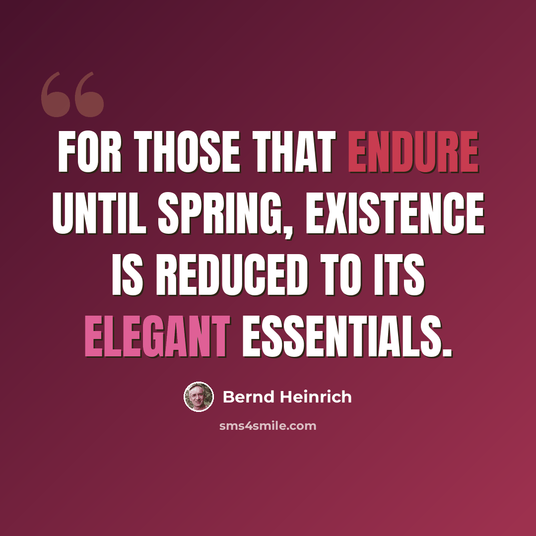 “For those that endure until spring, existence is reduced to its elegant essentials.” quote by Bernd Heinrich