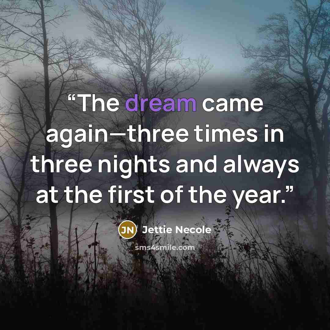 “The dream came again—three times in three nights and always at the first of the year.” quote by Jettie Necole
