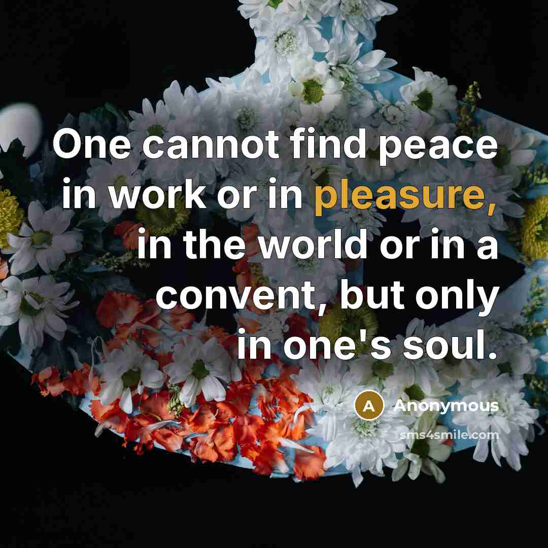 “One cannot find peace in work or in pleasure, in the world or in a convent, but only in one's soul.” quote by Anonymous