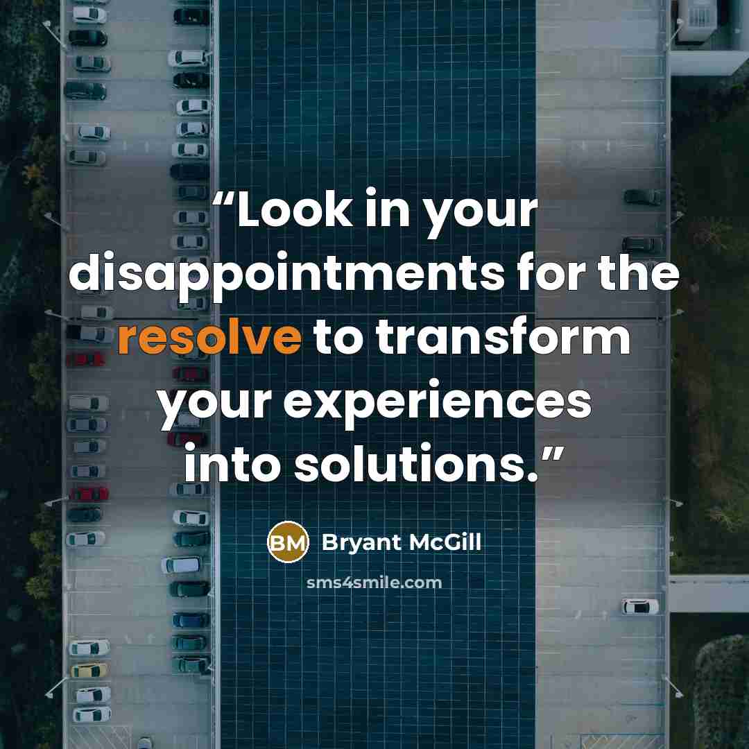 “Look in your disappointments for the resolve to transform your experiences into solutions.” quote by Bryant McGill