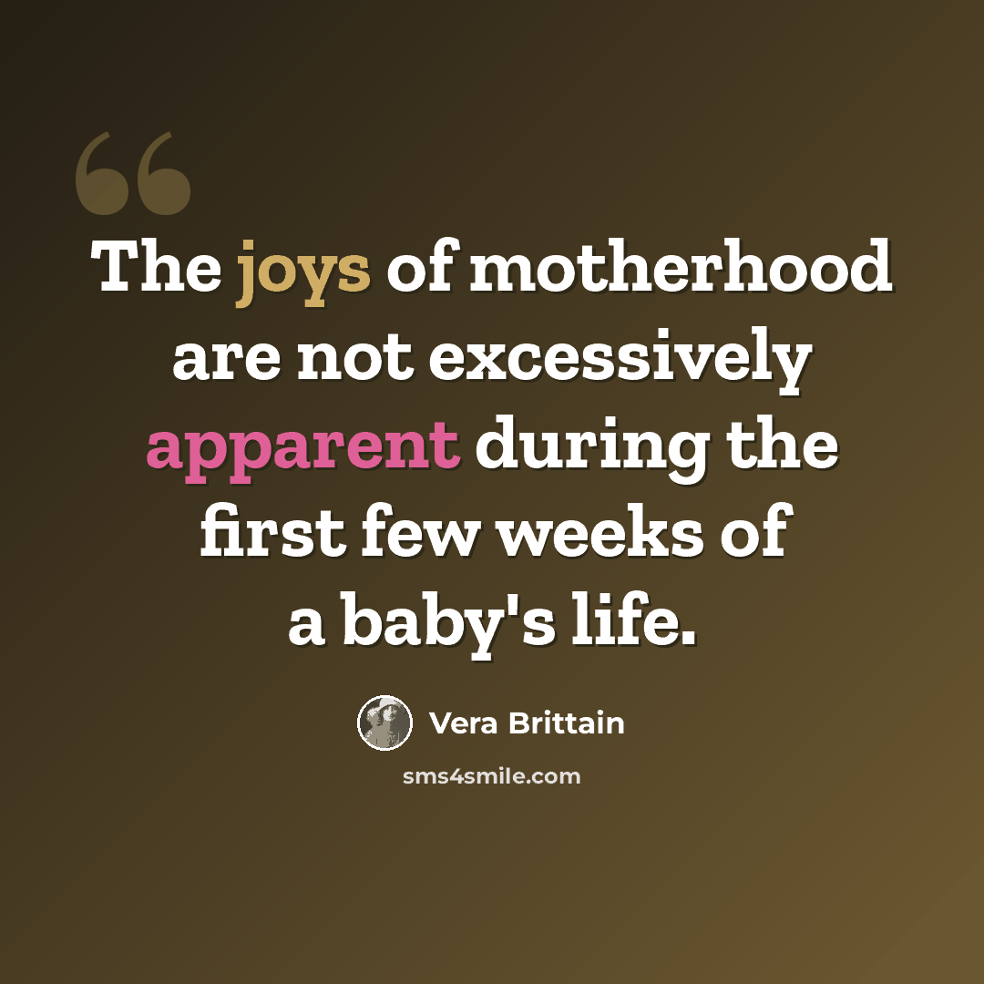 “The joys of motherhood are not excessively apparent during the first few weeks of a baby's life.” quote by Vera Brittain