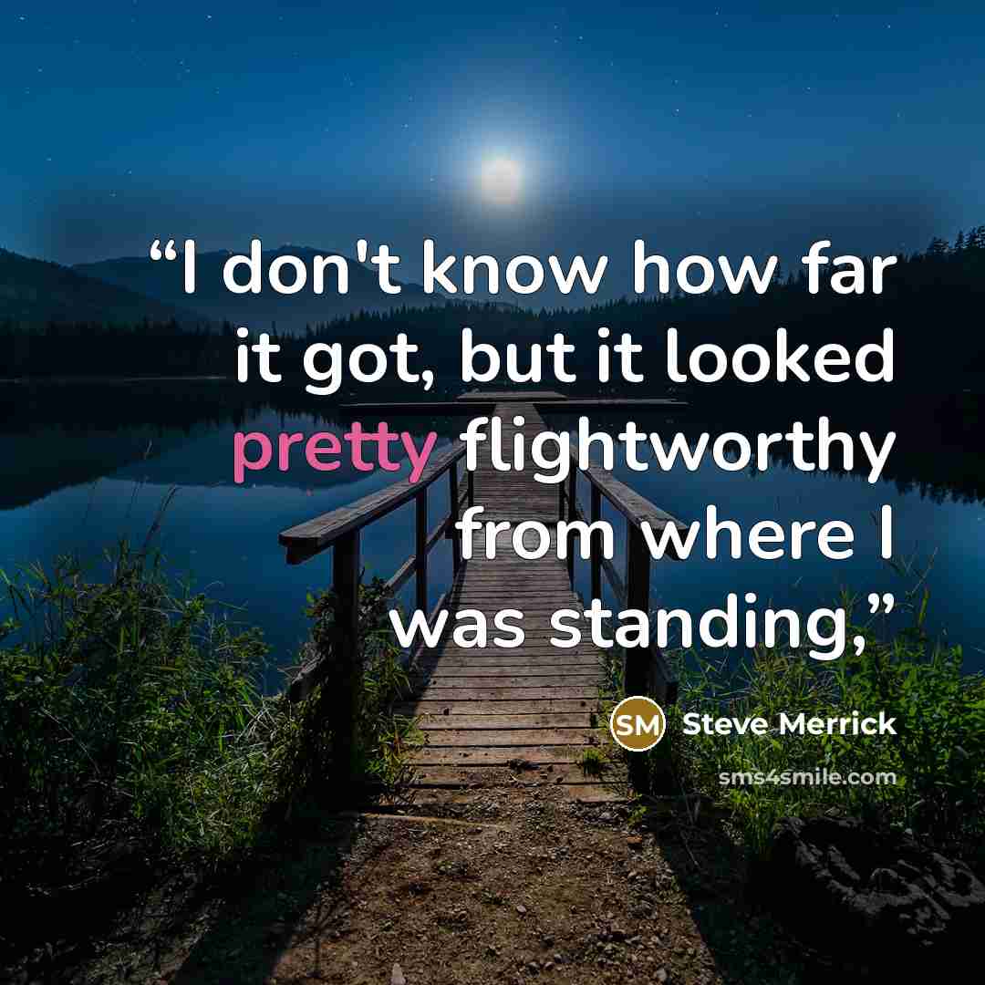“I don't know how far it got, but it looked pretty flightworthy from where I was standing,” quote by Steve Merrick