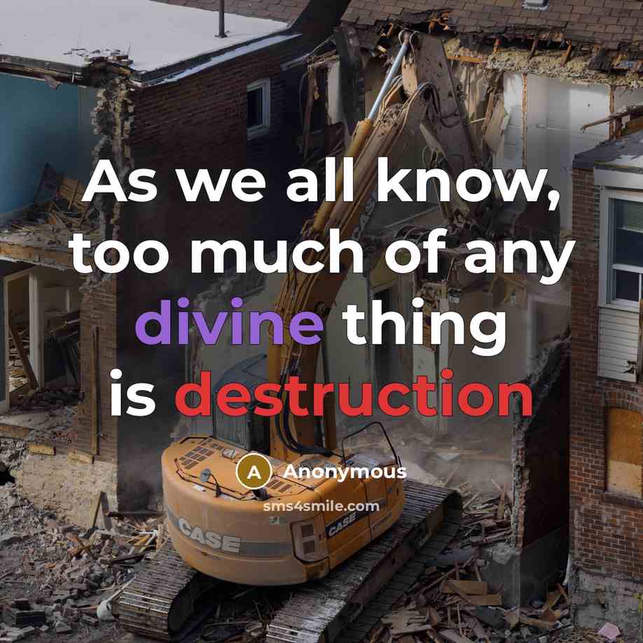 “As we all know, too much of any divine thing is destruction” quote by Anonymous