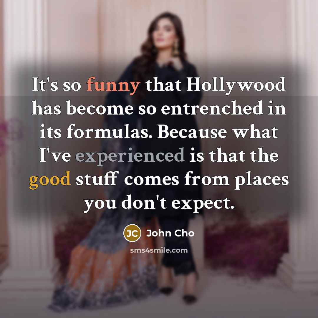 “It's so funny that Hollywood has become so entrenched in its formulas. Because what I've experienced is that the good stuff comes from places you don't expect.” quote by John Cho