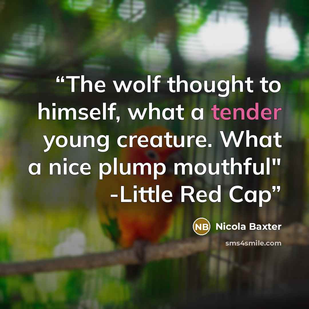 “The wolf thought to himself, what a tender young creature. What a nice plump mouthful" -Little Red Cap” quote by Nicola Baxter