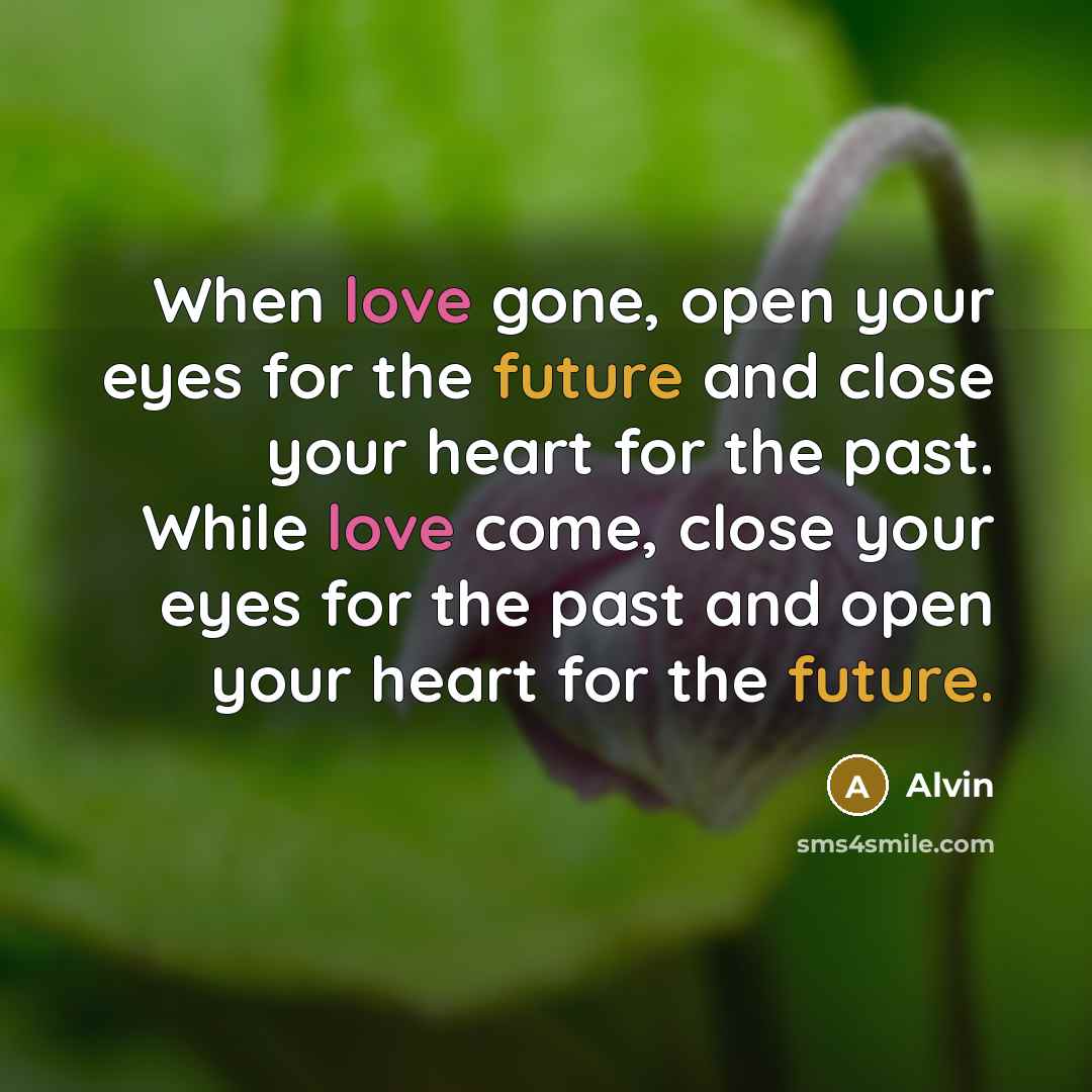“When love gone, open your eyes for the future and close your heart for the past. While love come, close your eyes for the past and open your heart for the future.” quote by Alvin