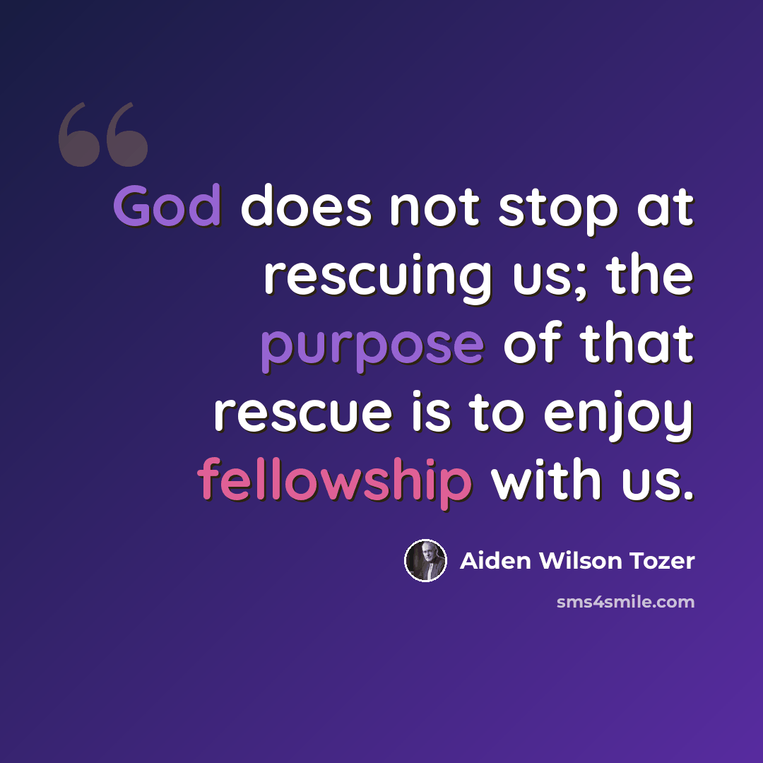 “God does not stop at rescuing us; the purpose of that rescue is to enjoy fellowship with us.” quote by Aiden Wilson Tozer
