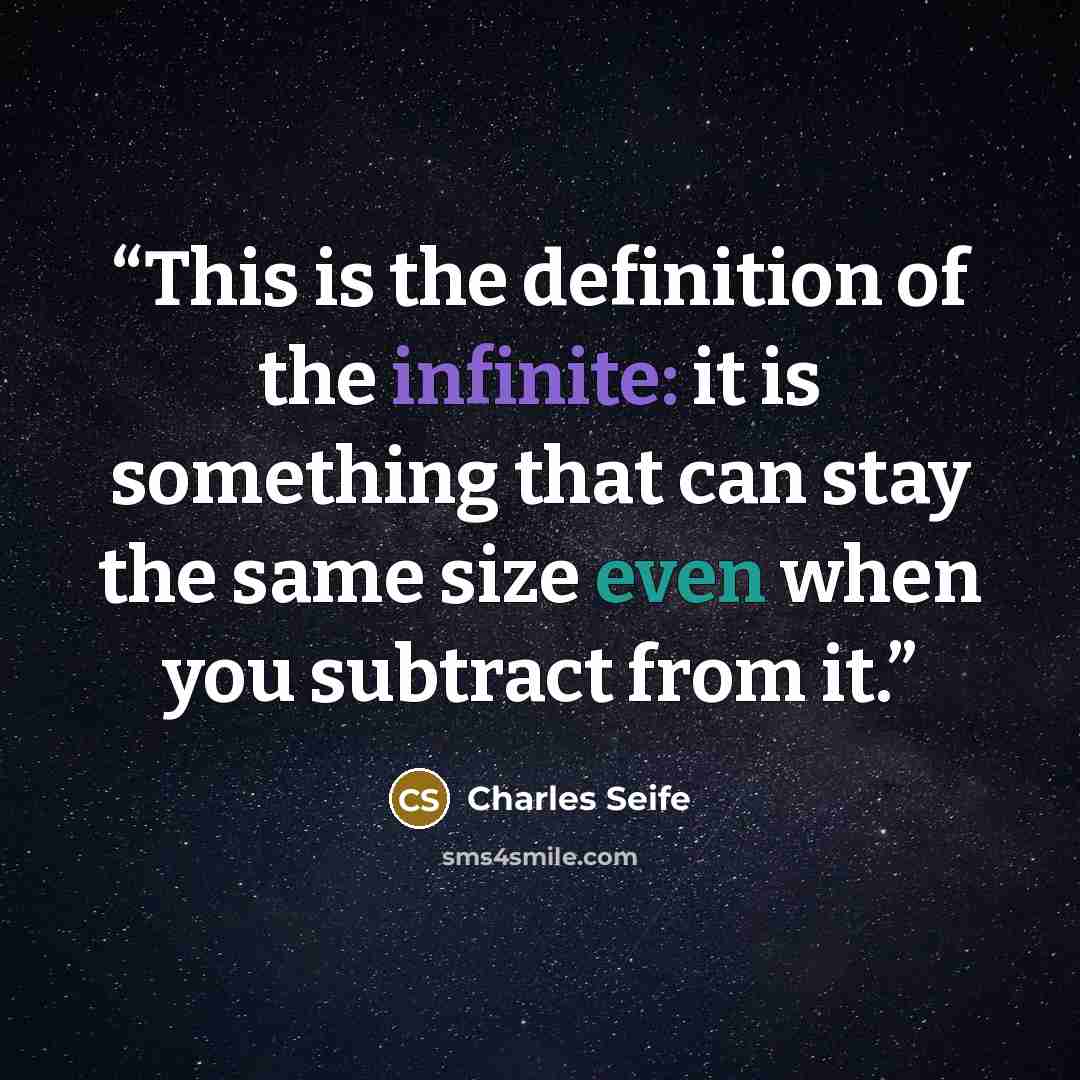 “This is the definition of the infinite: it is something that can stay the same size even when you subtract from it.” quote by Charles Seife