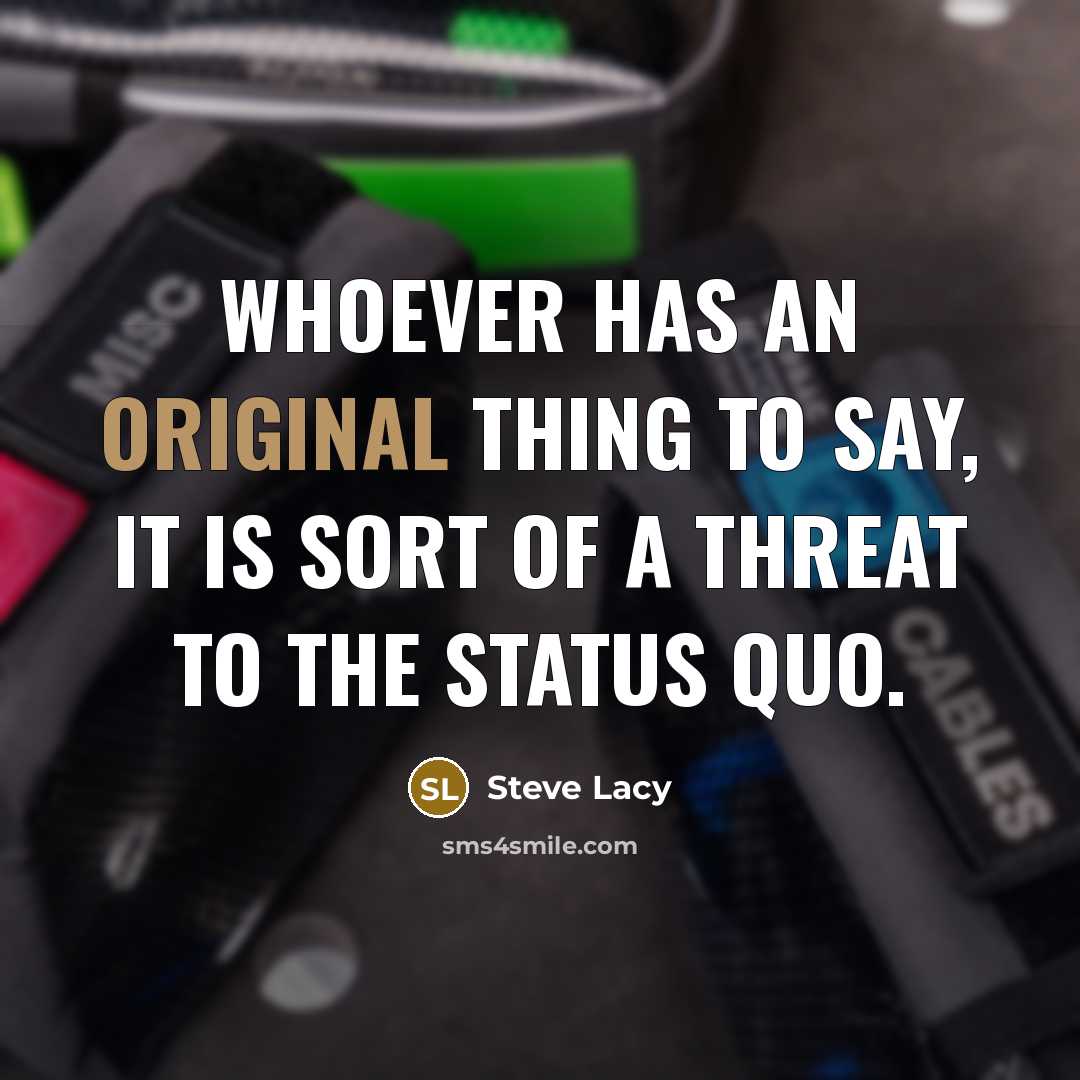 “Whoever has an original thing to say, it is sort of a threat to the status quo.” quote by Steve Lacy