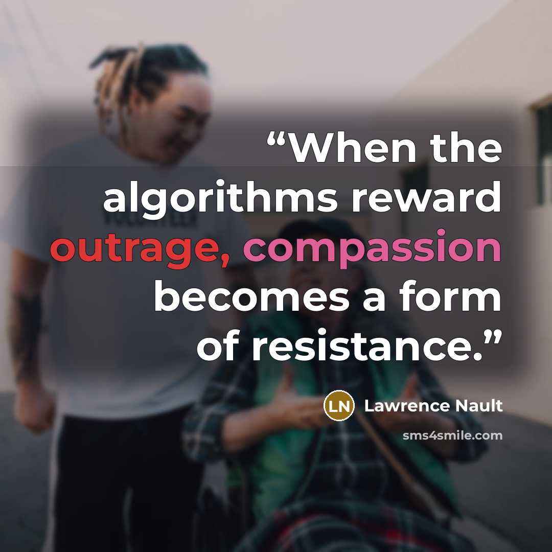 “When the algorithms reward outrage, compassion becomes a form of resistance.” quote by Lawrence Nault