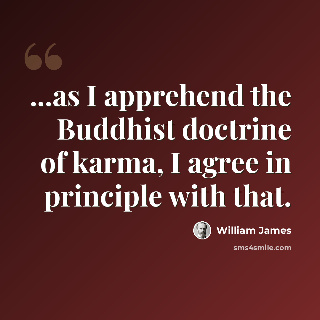 “...as I apprehend the Buddhist doctrine of karma, I agree in principle with that.” quote by William James