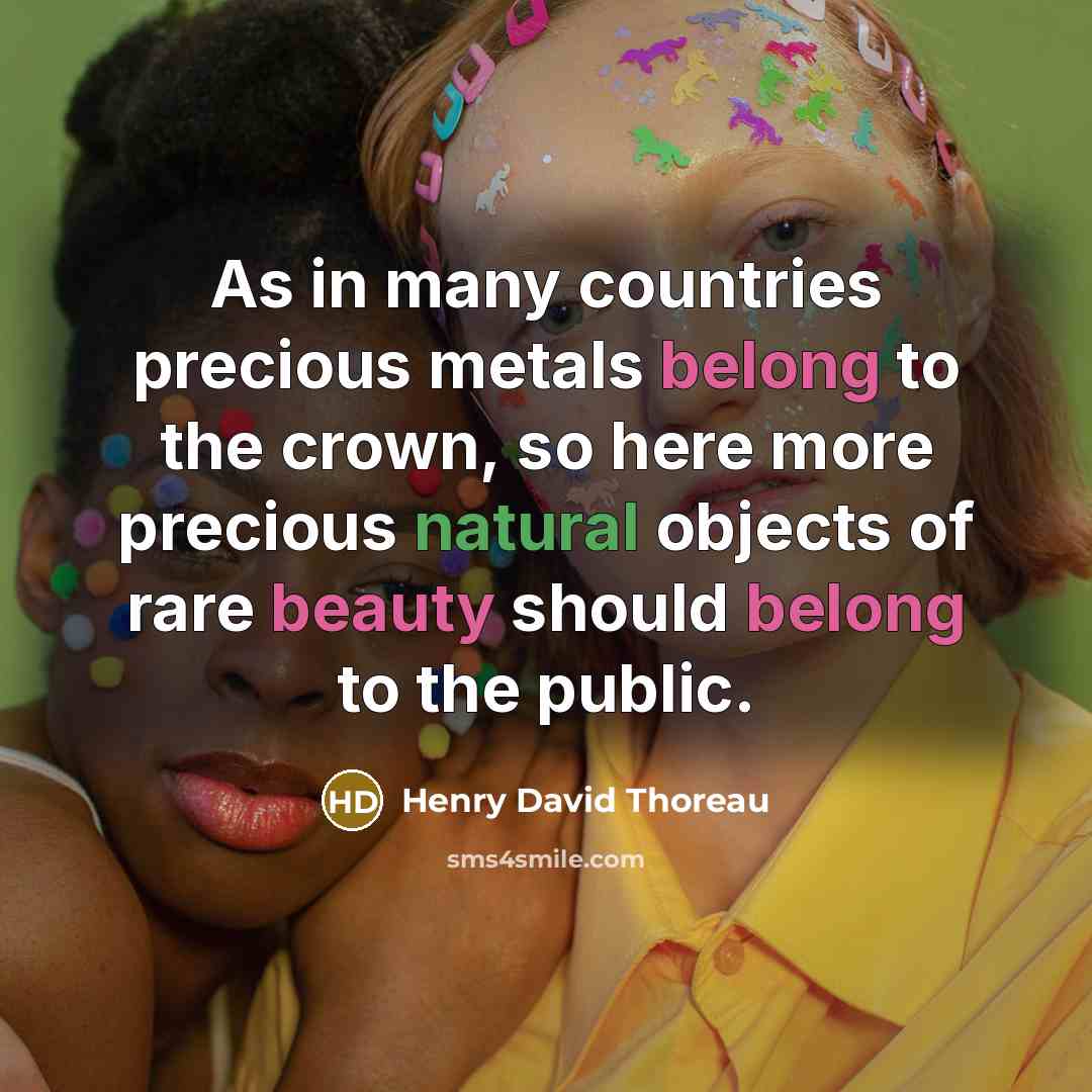 “As in many countries precious metals belong to the crown, so here more precious natural objects of rare beauty should belong to the public.” quote by Henry David Thoreau