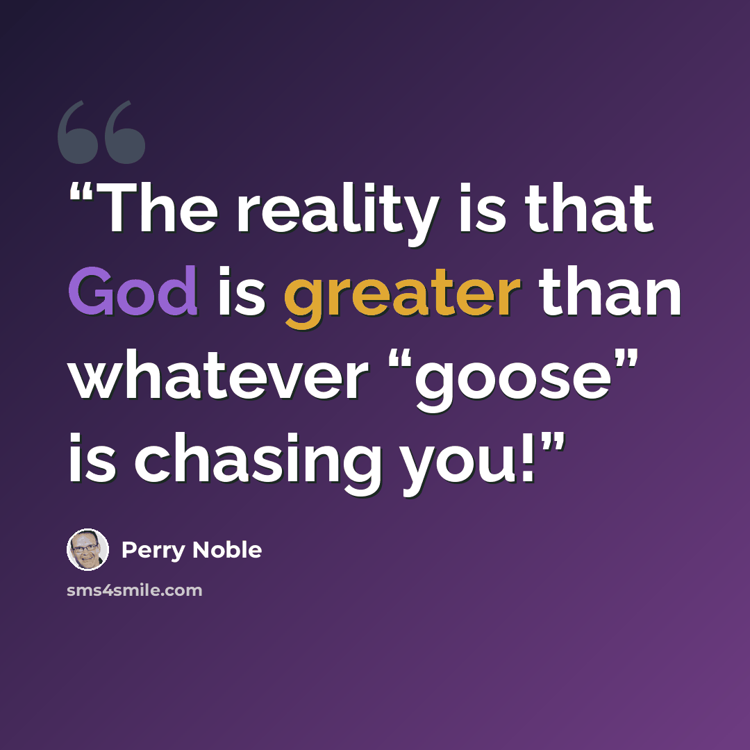 “The reality is that God is greater than whatever “goose” is chasing you!” quote by Perry Noble