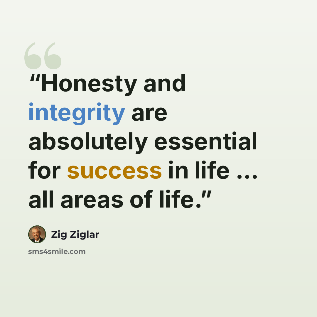 “Honesty and integrity are absolutely essential for success in life … all areas of life.” quote by Zig Ziglar