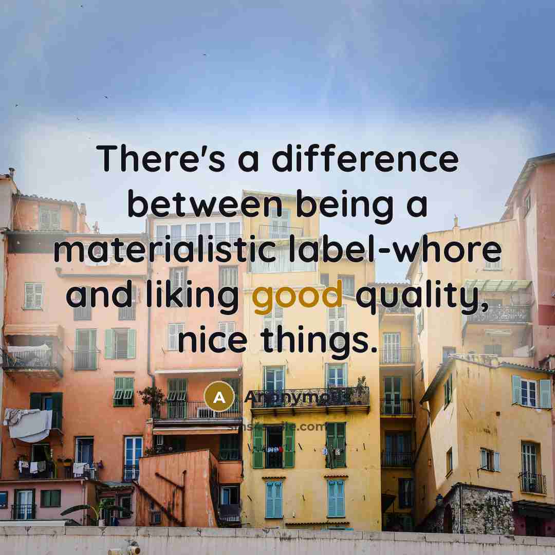 “There's a difference between being a materialistic label-whore and liking good quality, nice things.” quote by Anonymous