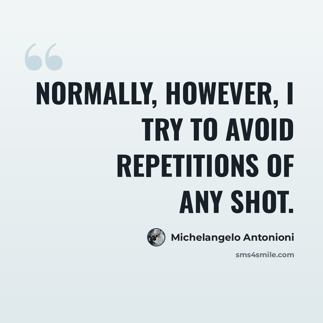 “Normally, however, I try to avoid repetitions of any shot.” quote by Michelangelo Antonioni