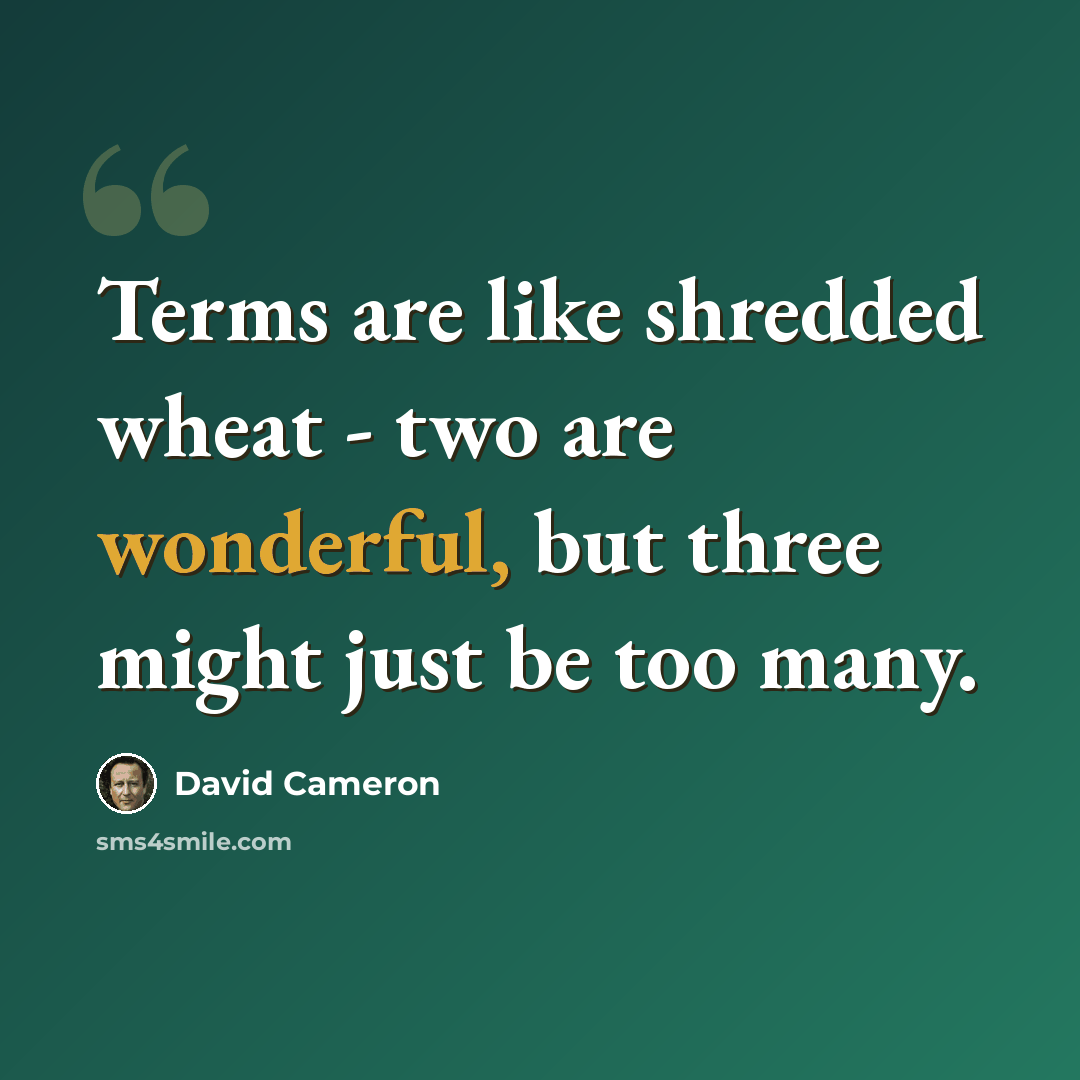 “Terms are like shredded wheat - two are wonderful, but three might just be too many.” quote by David Cameron