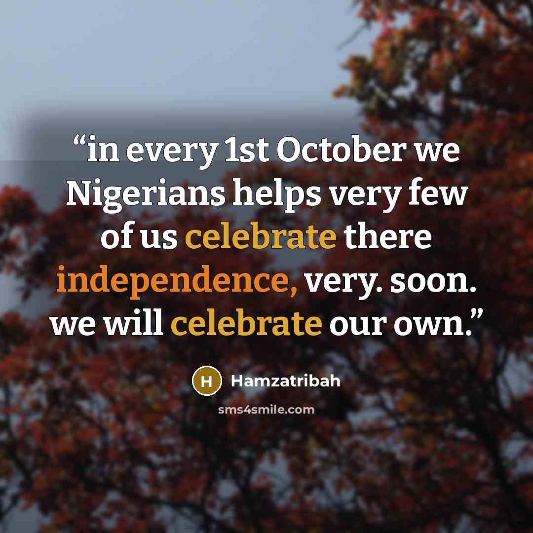 “in every 1st October we Nigerians helps very few of us celebrate there independence, very. soon. we will celebrate our own.” quote by Hamzatribah