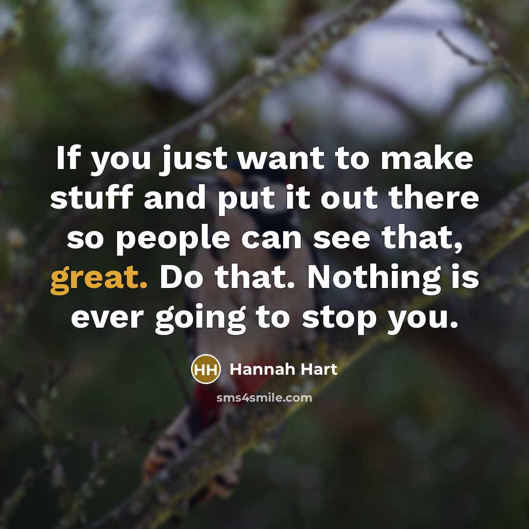 “If you just want to make stuff and put it out there so people can see that, great. Do that. Nothing is ever going to stop you.” quote by Hannah Hart