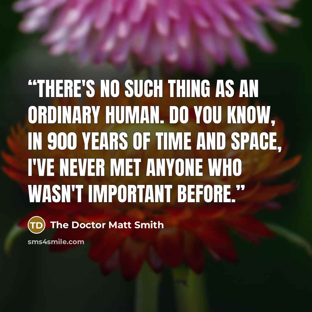 “There's no such thing as an ordinary human. Do you know, in 900 years of time and space, I've never met anyone who wasn't important before.” quote by The Doctor Matt Smith