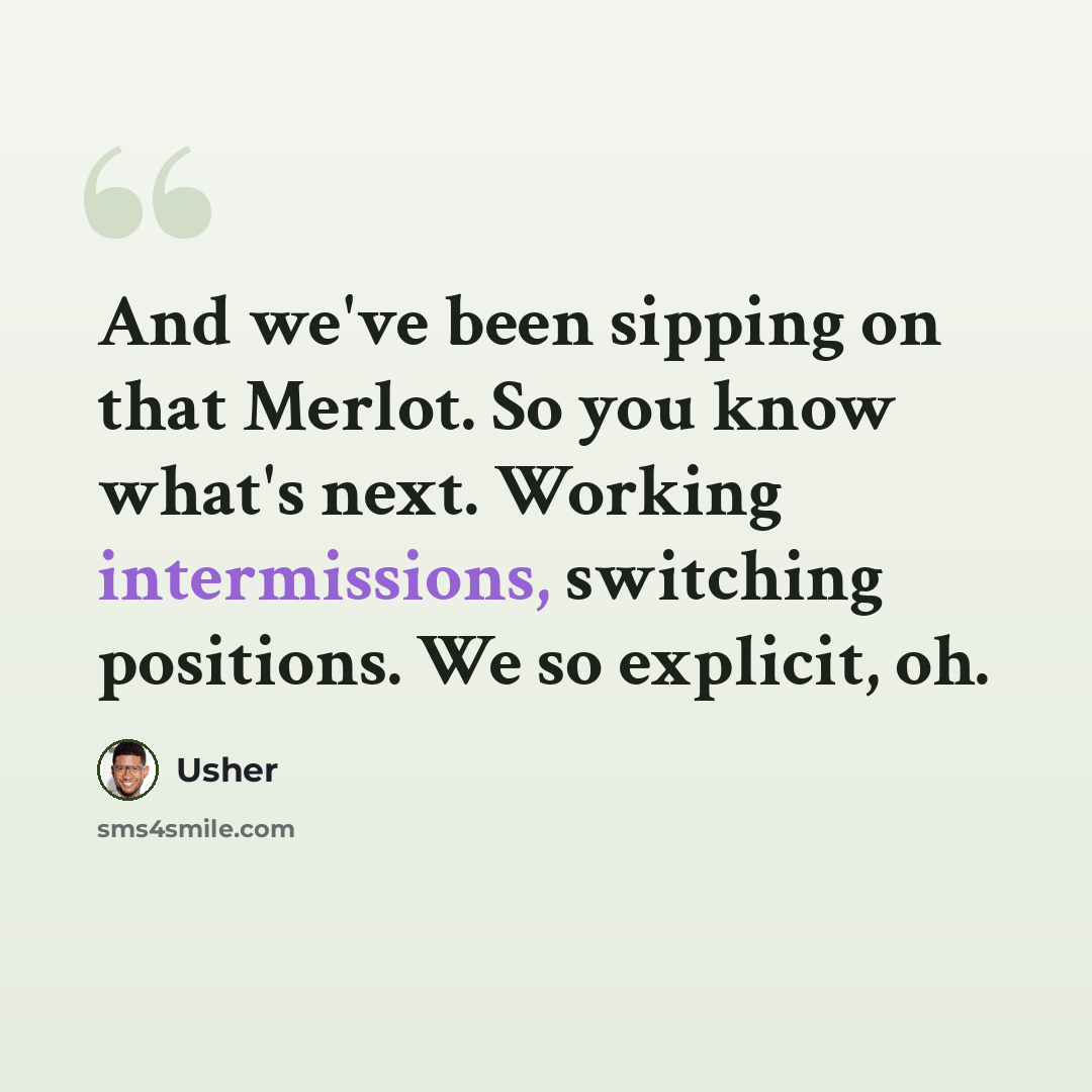 “And we've been sipping on that Merlot. So you know what's next. Working intermissions, switching positions. We so explicit, oh.” quote by Usher
