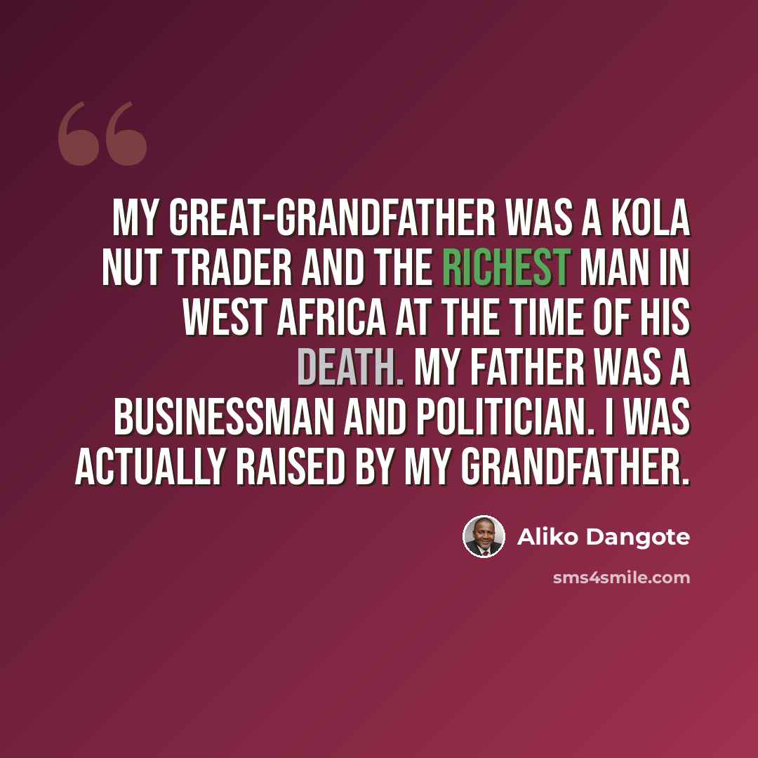 “My great-grandfather was a kola nut trader and the richest man in West Africa at the time of his death. My father was a businessman and politician. I was actually raised by my grandfather.” quote by Aliko Dangote