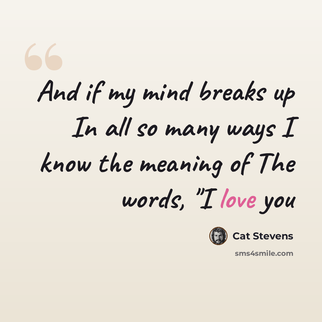 “And if my mind breaks up In all so many ways I know the meaning of The words, "I love you” quote by Cat Stevens