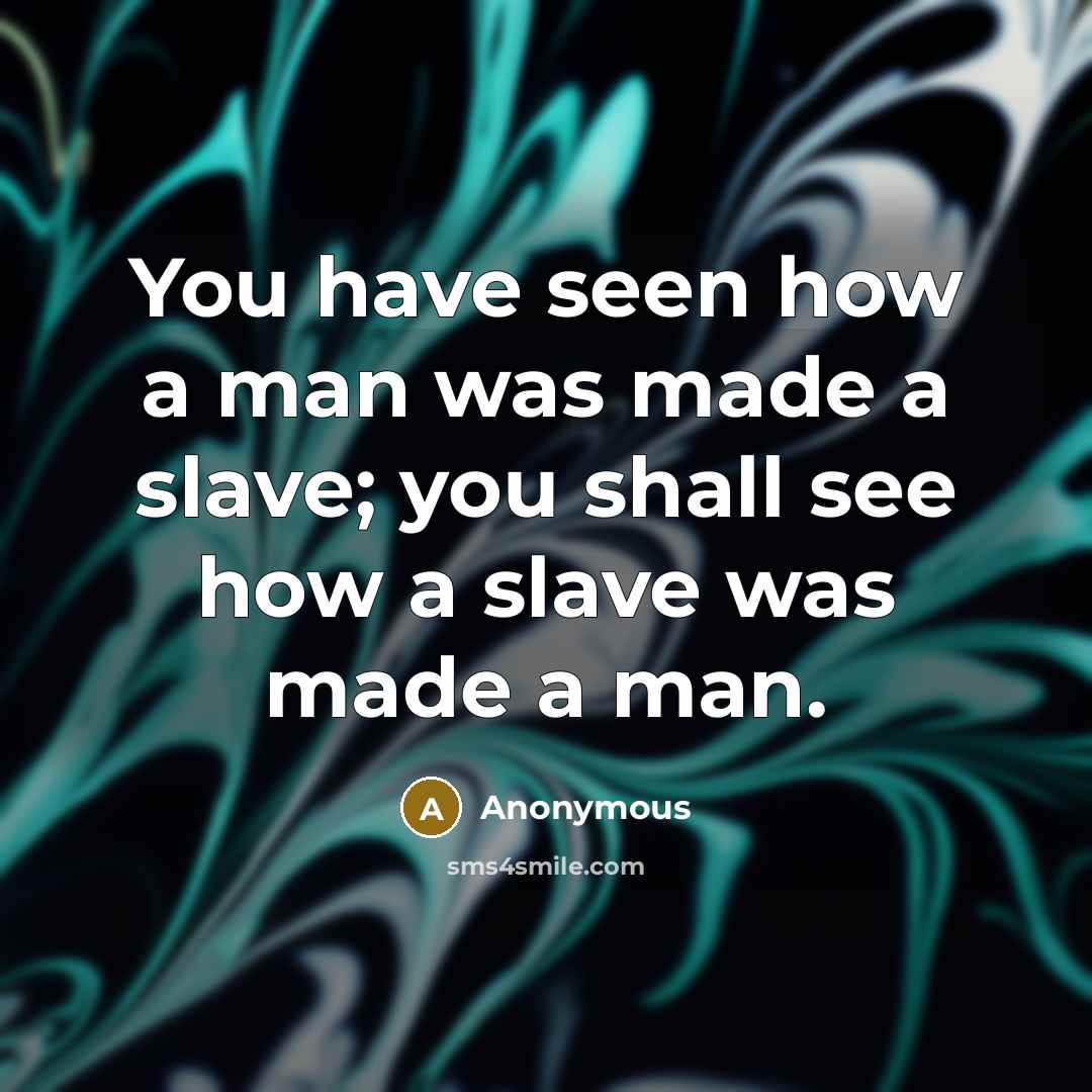 “You have seen how a man was made a slave; you shall see how a slave was made a man.” quote by Anonymous