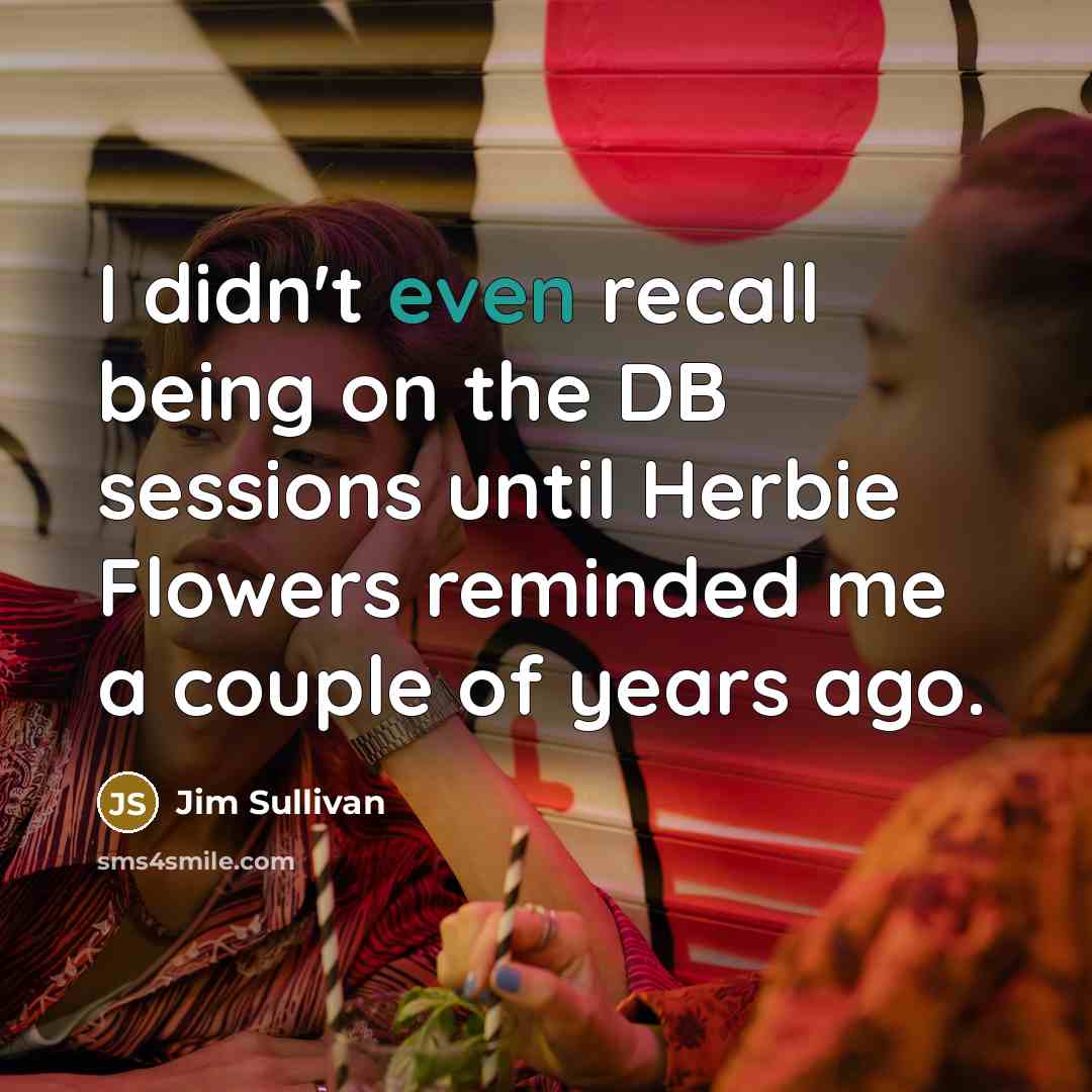“I didn't even recall being on the DB sessions until Herbie Flowers reminded me a couple of years ago.” quote by Jim Sullivan
