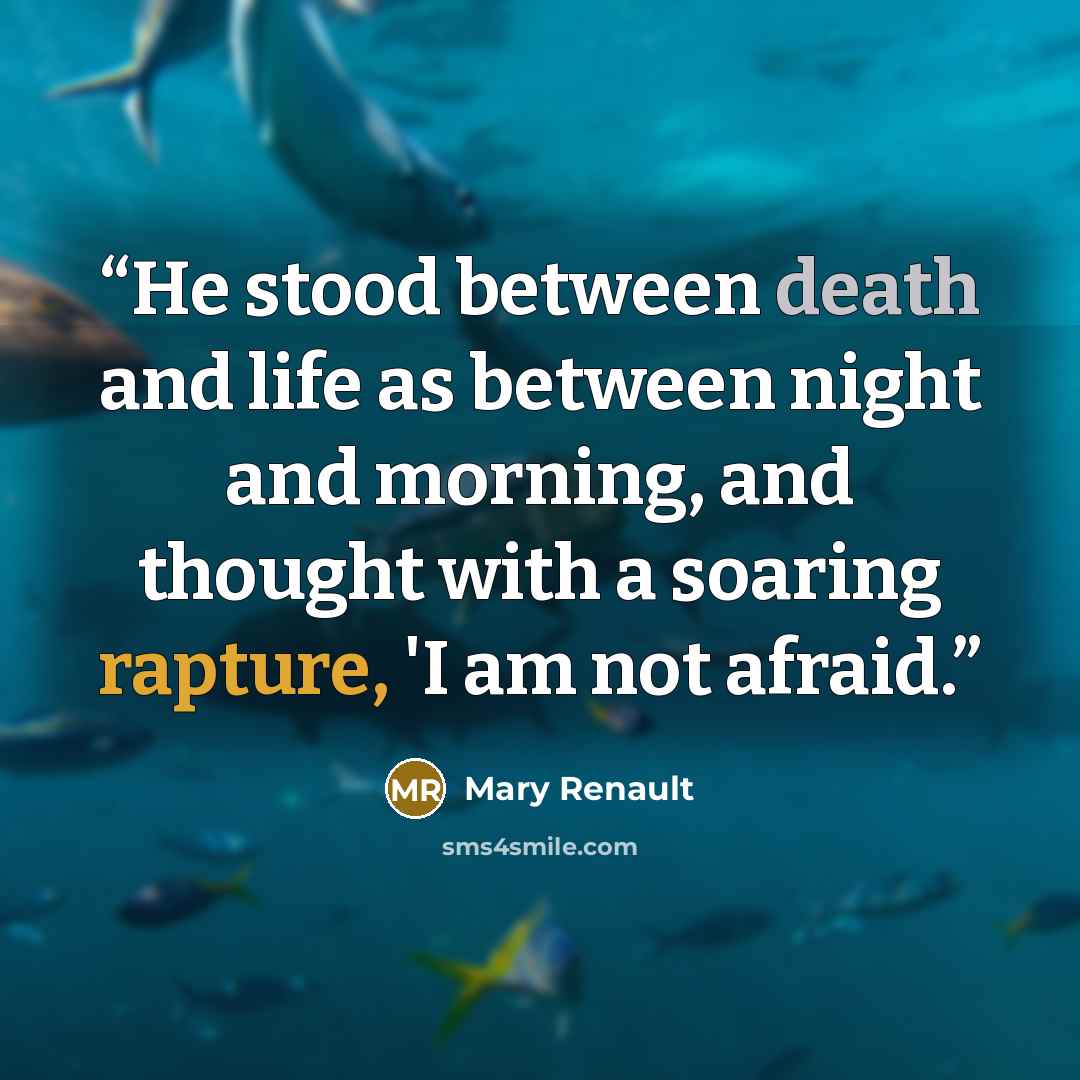 “He stood between death and life as between night and morning, and thought with a soaring rapture, 'I am not afraid.” quote by Mary Renault