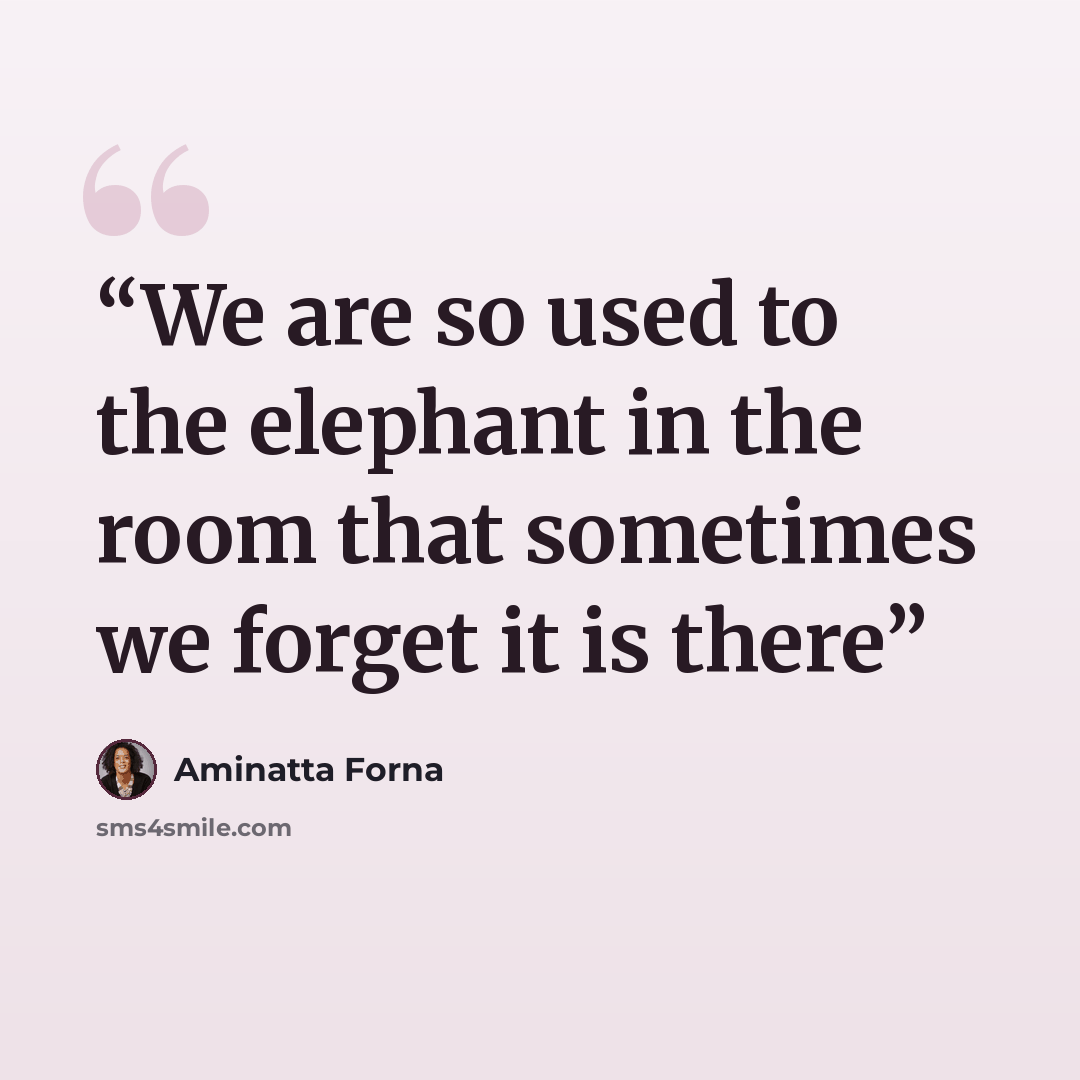 “We are so used to the elephant in the room that sometimes we forget it is there” quote by Aminatta Forna