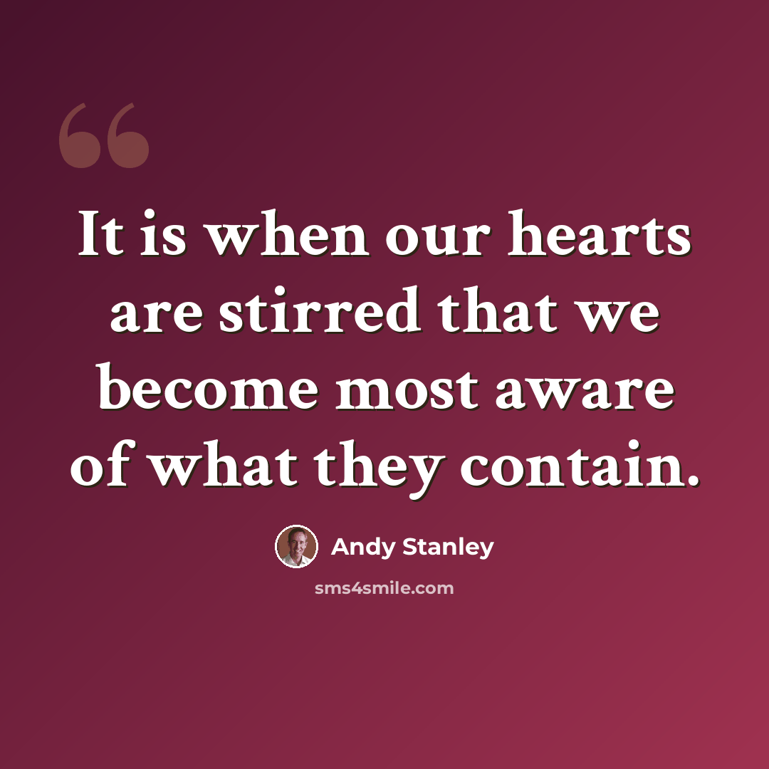 “It is when our hearts are stirred that we become most aware of what they contain.” quote by Andy Stanley