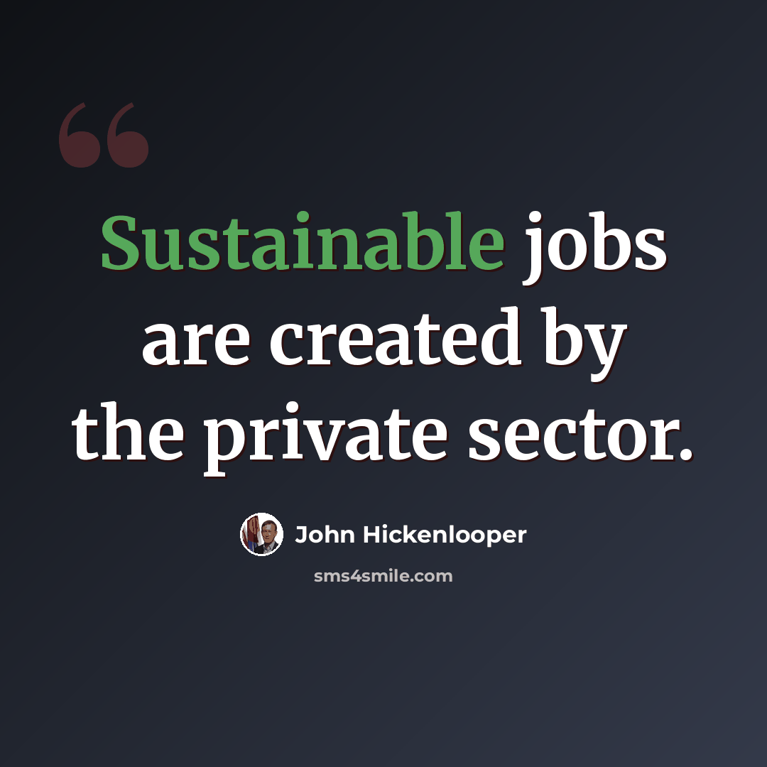 “Sustainable jobs are created by the private sector.” quote by John Hickenlooper