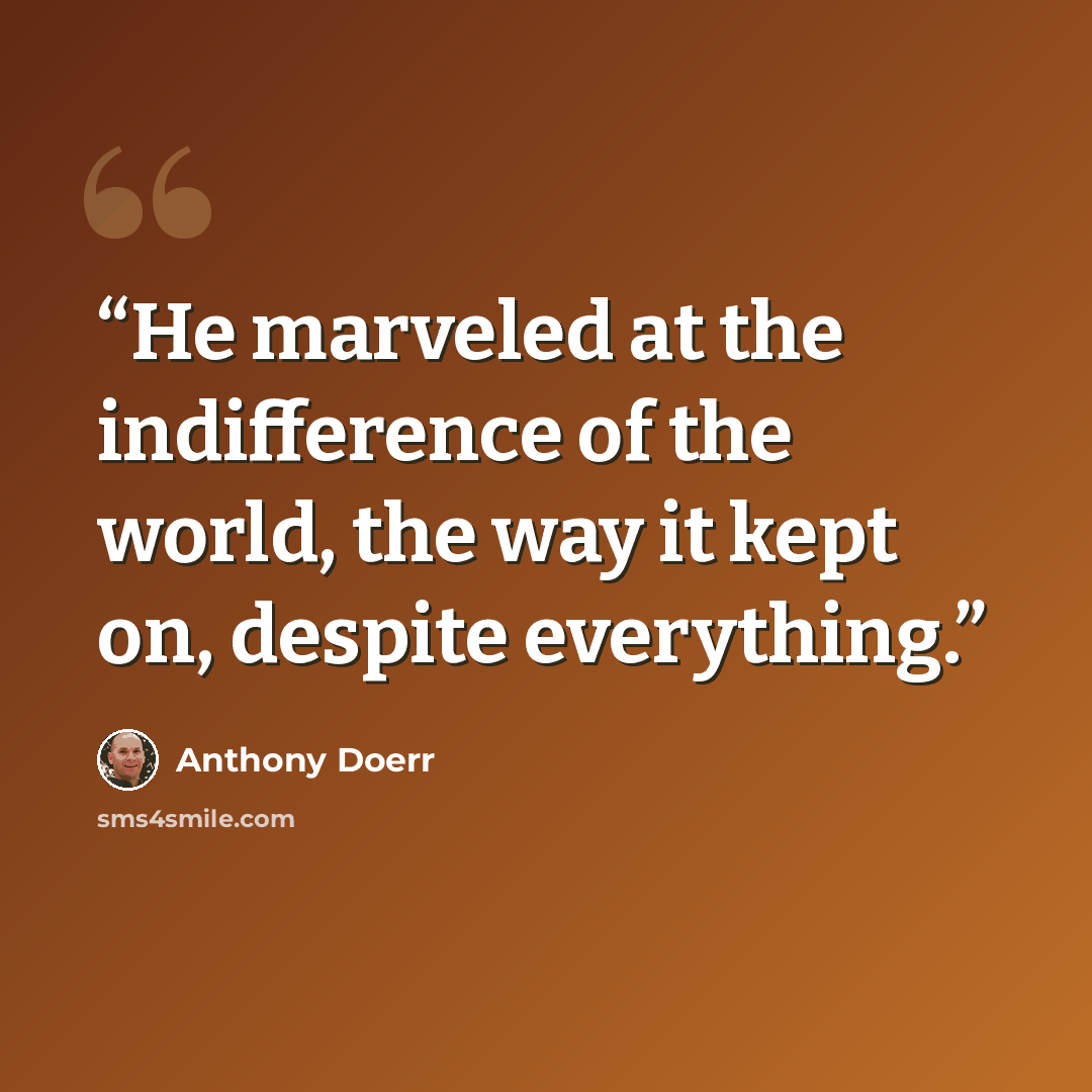 “He marveled at the indifference of the world, the way it kept on, despite everything.” quote by Anthony Doerr