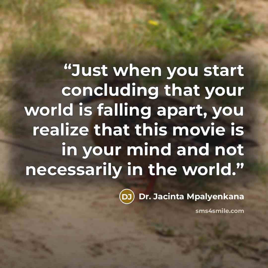 “Just when you start concluding that your world is falling apart, you realize that this movie is in your mind and not necessarily in the world.” quote by Dr. Jacinta Mpalyenkana
